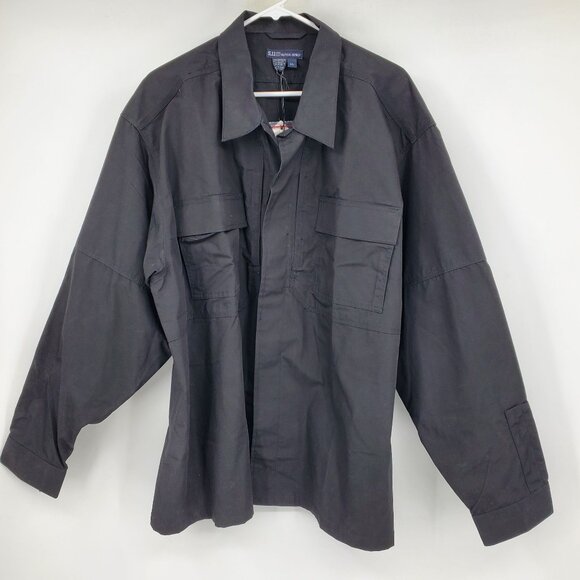NWT 5.11 Tactical Series Poly Cotton Ripstop TDU Black Button Down Shirt 2XL - Picture 1 of 10
